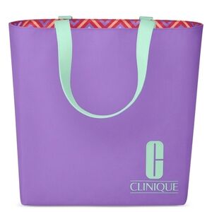 Clinique Logo'd Purple and Green Tote Bag